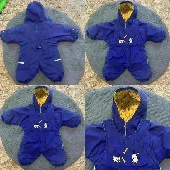 London fog vintage toddler snowsuit blue and yellow white dog pattern - Picture 1 of 6